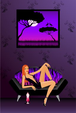 The beautiful elegant woman on a sofa clipart