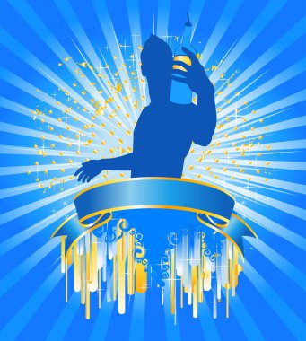 Vector silhouette of barman showing tricks with a bottle clipart