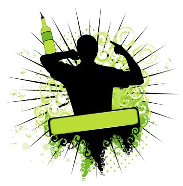 Vector silhouette of barman showing tricks with a bottle clipart