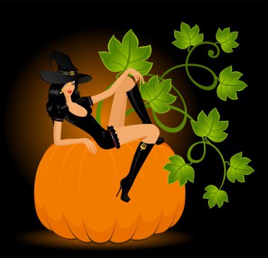 Beautiful sexual witch and pumpkin clipart
