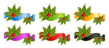 Christmas holly decorate with free stroke ribbons border clipart