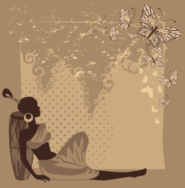 Beautiful african girl with butterfly. illustration in retro style clipart