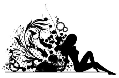 Grunge banner with silhouette of girl and blots clipart