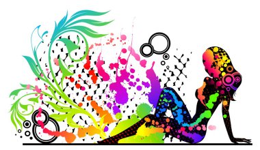 Grunge banner with silhouette of girl and blots. clipart