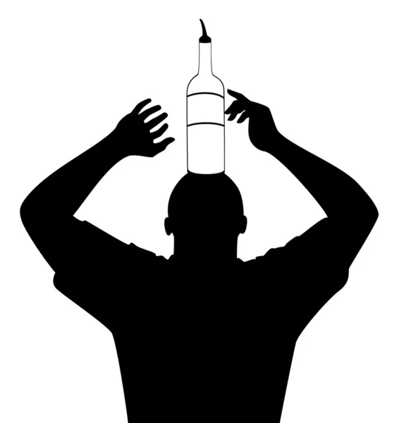 Силуэт бармена, показывающего трюки с бутылкой — стоковый вектор