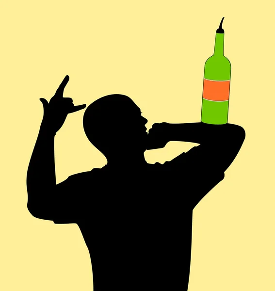 Sylwetka barmana pokaz trików z butelką — Wektor stockowy