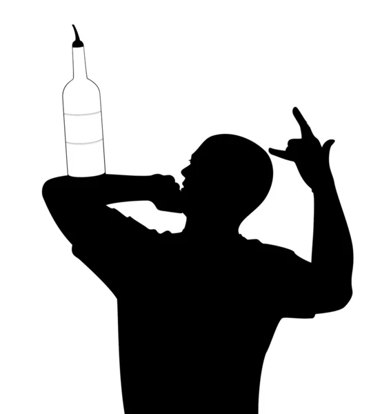 Silhouette de barman montrant des tours avec une bouteille — Image vectorielle