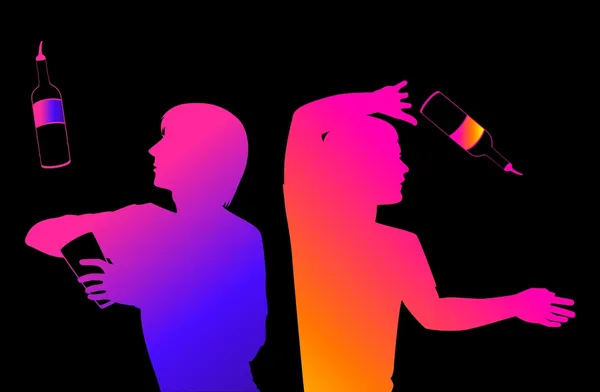 Vector silhouet van barmans tonen van trucs met een fles — Stockvector