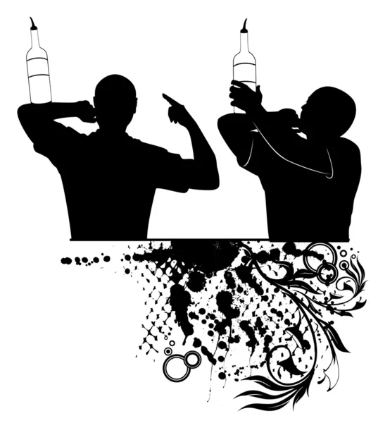 Silhouette of barman showing tricks with a bottle — Stock Vector