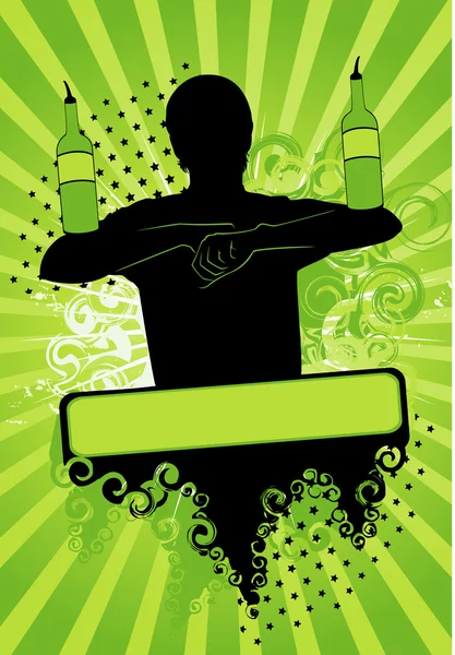 Vektorsilhouette eines Barmanns, der Tricks mit einer Flasche zeigt — Stockvektor