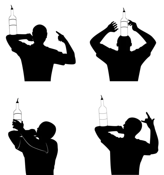 Silueta de barman mostrando trucos con una botella — Vector de stock