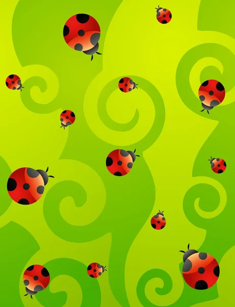 Rode lieveheersbeestjes op een groene achtergrond — Stockvector