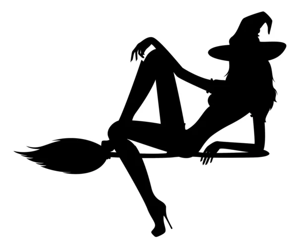 Όμορφη μάγισσα σεξουαλική κάθεται σε μια σκούπα — Διανυσματικό Αρχείο