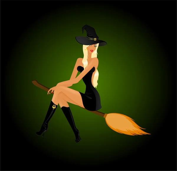 骑着扫帚的美丽性感女巫 — 图库矢量图片