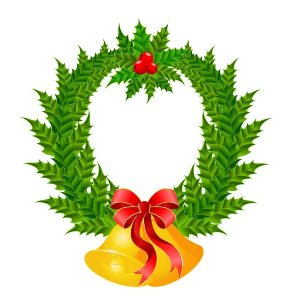 Gyönyörű Karácsonyi koszorú arany harangok — Stock Vector