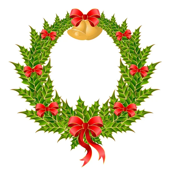 Krásný vánoční věnec s zlaté zvonky — Stockový vektor