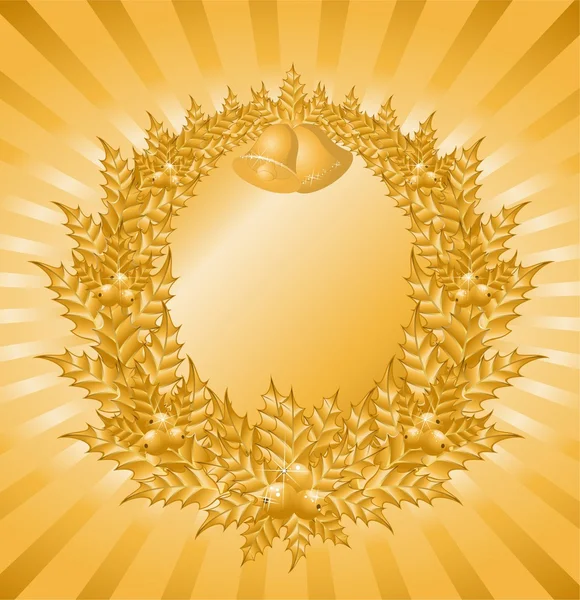 Belle couronne de Noël avec des cloches d'or — Image vectorielle