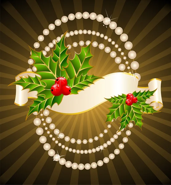 Natale agrifoglio decorare con nastri ictus gratis confine — Vettoriale Stock