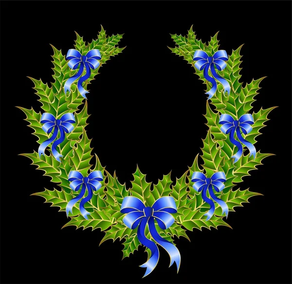 Belle couronne de Noël avec un arc bleu — Image vectorielle