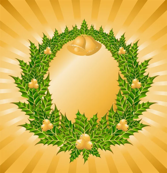 Belle couronne de Noël avec des cloches d'or — Image vectorielle