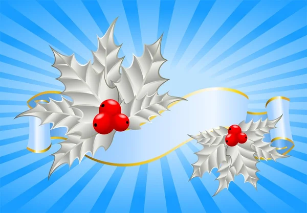 Noël houx décorer avec des rubans de course libre bordure — Image vectorielle