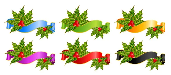 Natale agrifoglio decorare con nastri ictus gratis confine — Vettoriale Stock