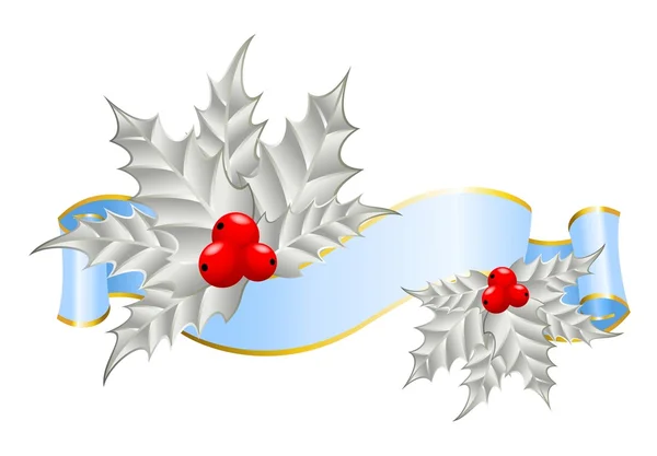 無料のストロークの境界はリボンで飾るクリスマスのヒイラギ — ストックベクタ