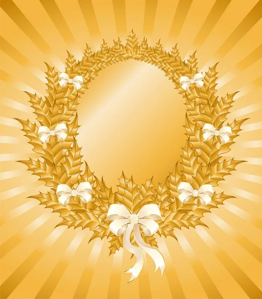 Belle couronne d'or de Noël avec un arc blanc — Image vectorielle