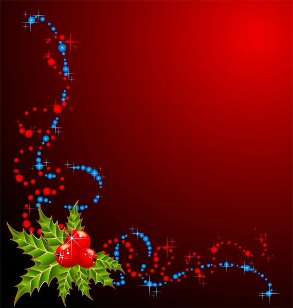 Christmas holly decorate with free stroke ribbons border — Stock Vector