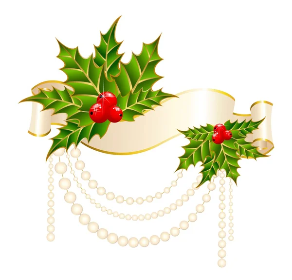 Navidad acebo decorar con cinta de trazo libre frontera — Vector de stock
