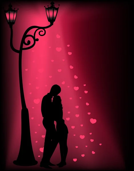 Silhouettes of two lovers under a lantern — Stock Vector