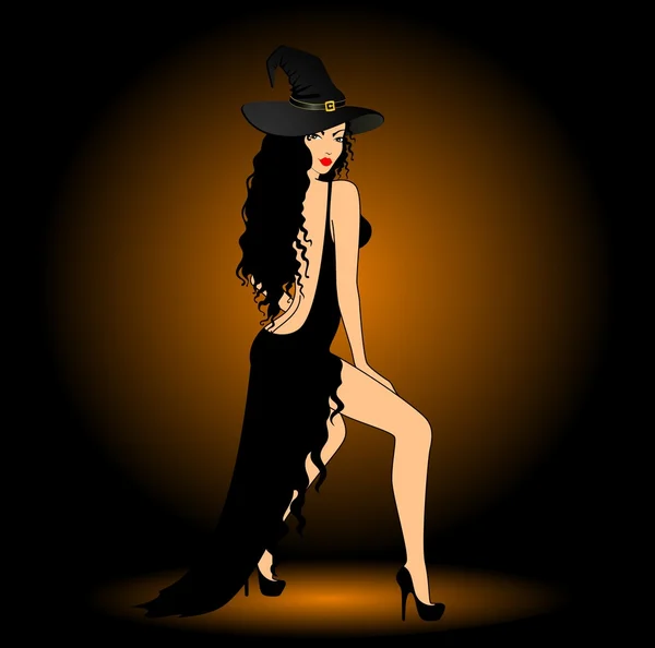 Beautiful sexy witch on a dark background — Stock Vector