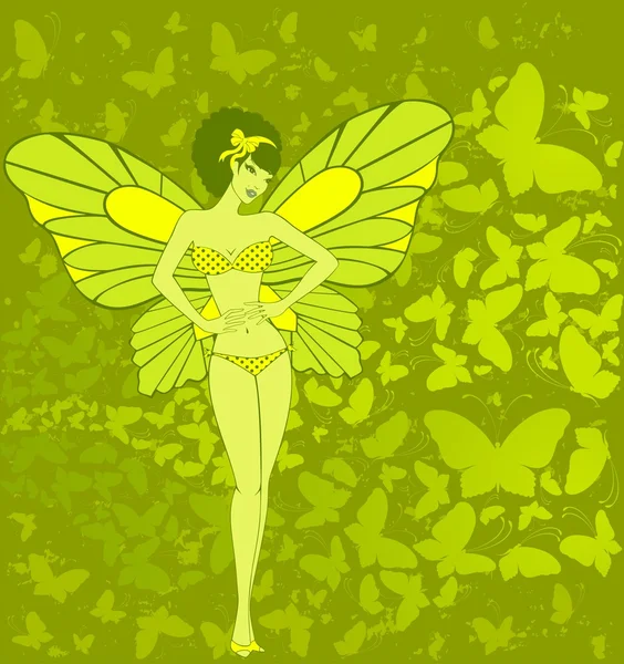 Jolie fille avec des ailes de papillon — Image vectorielle