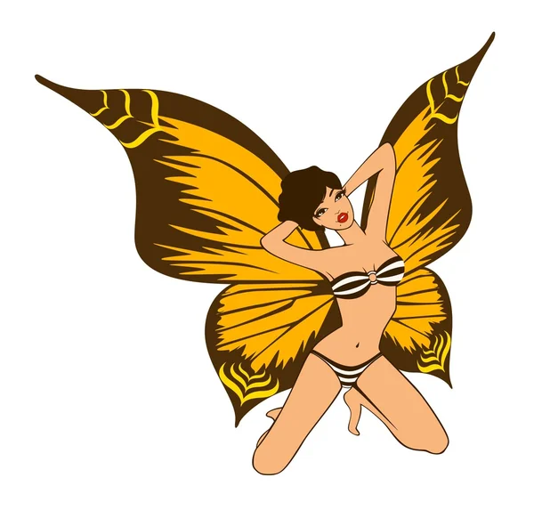 Chica bonita con alas de mariposa — Archivo Imágenes Vectoriales