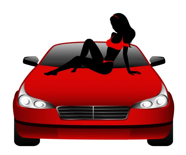 Silueta de hermosa chica glamurosa sentada junto al coche — Vector de stock