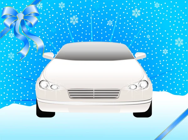 Mobil sport yang indah di latar belakang salju musim dingin untuk Natal - Stok Vektor