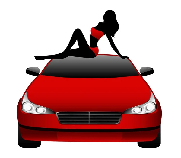 Sylwetka dziewczyna piękny seksowny siedzący samochodem — Wektor stockowy