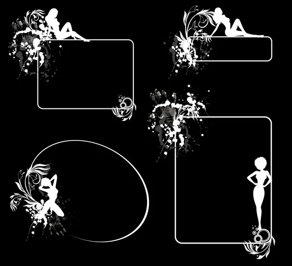 Grunge banner s siluety dívek a skvrny — Stockový vektor