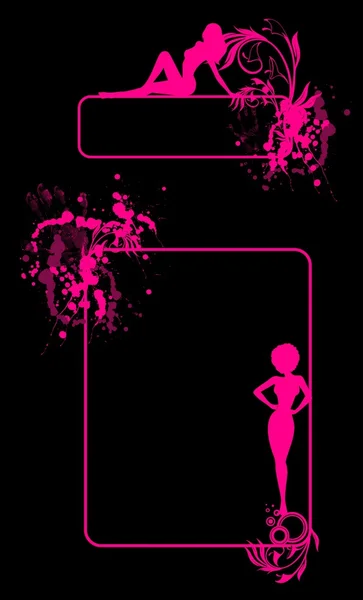 Grunge banner with silhouettes of girls and blots — Stock Vector