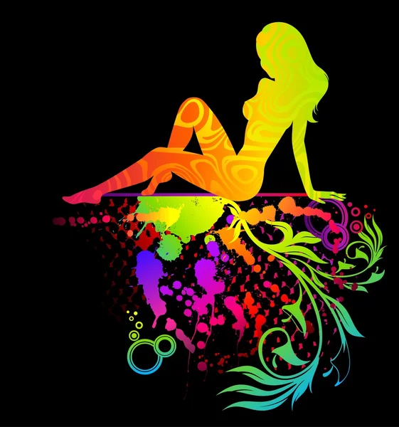 Grunge bannière avec silhouette de fille et taches . — Image vectorielle