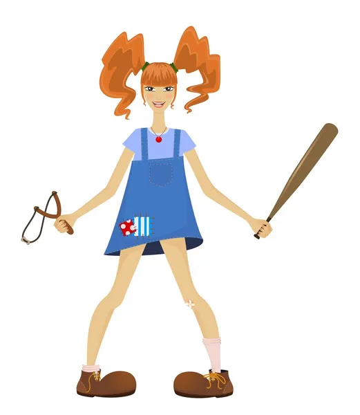 Jeune fille drôle avec des cheveux rouges dans le style de Pippi Longstocking — Image vectorielle