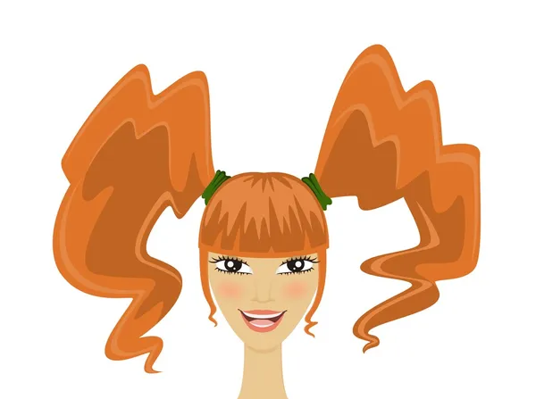 Jeune fille drôle avec des cheveux rouges dans le style de Pippi Longstocking — Image vectorielle