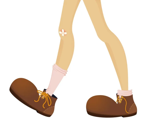 Grappige voeten van tiener zijn in grote laarzen — Stockvector