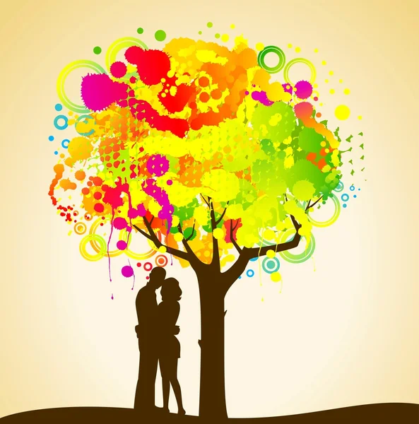 Abstract colorful tree with lovers. Nature decoration. — Stock Vector
