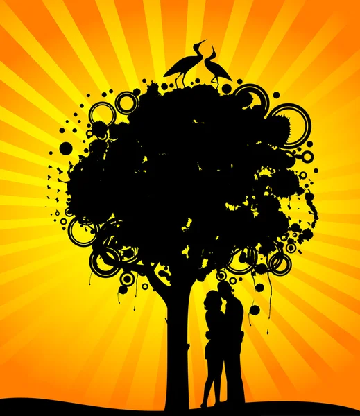 Abstract colorful tree with lovers. Nature decoration. — Stock Vector