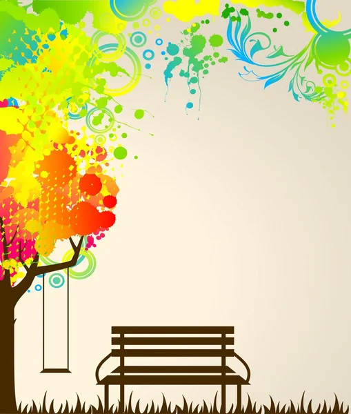 Vector abstract colorful tree with bench and swing. — Stock Vector