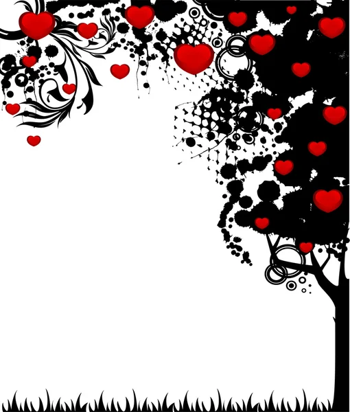 Kırmızı kalpler ile soyut bir ağaç. doğa dekorasyon. — Stok Vektör