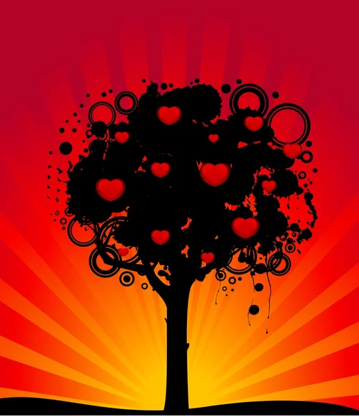 Árvore abstrata com corações vermelhos. Decoração natureza . —  Vetores de Stock