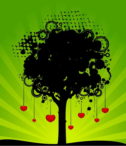 Árvore abstrata com corações vermelhos. Decoração natureza . —  Vetores de Stock