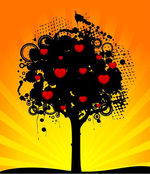 Abstract tree with red hearts. Nature decoration. — Stock Vector
